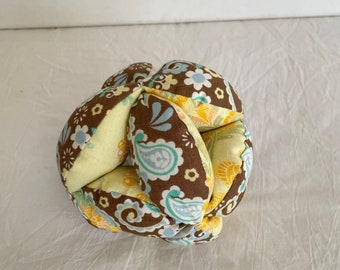 NEW DESIGN Baby Toddler Montessori Puzzle Ball Fabric Toy Brown Yellow Paisley