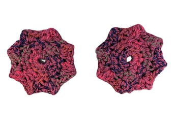 Handgemaakte gehaakte auto-onderzetters, set van 2, magenta roze katoenen bekerhouderaccessoire