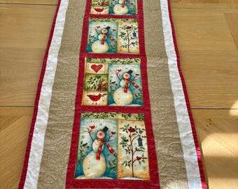 Quilted Snowman Holiday Christmas Table Runner Wall Hanging
