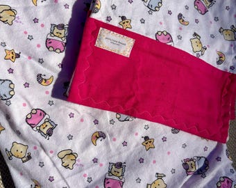 Sleeping Kitties Baby Blanket Burp Cloth Layette Set Pink Flannel Minky Baby Girl Shower Gift 5 Piece