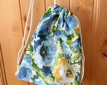 Blue Flower Drawstring Laptop Bag Kids Backpack