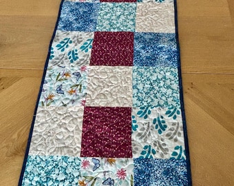 Quilted Butterfly Table Runner 17x39 Blue Floral Patchwork Spring Dining Decor Handmade Hostess Gift
