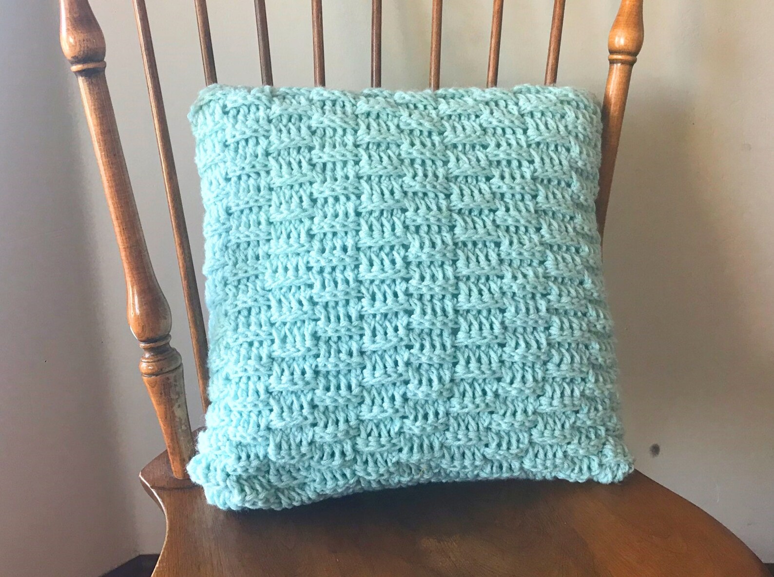 Basket Weave Crochet Pillow Cover 14 X 14 Seafoam Green Etsy