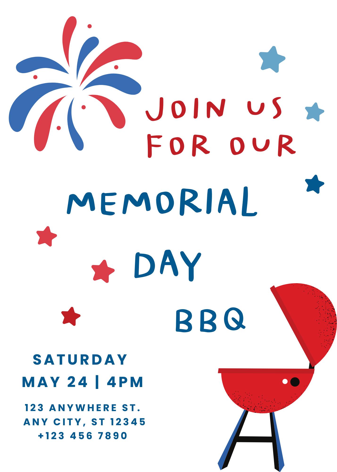 Editable Memorial Day BBQ Invitation | Patriotic Red White & Blue ...
