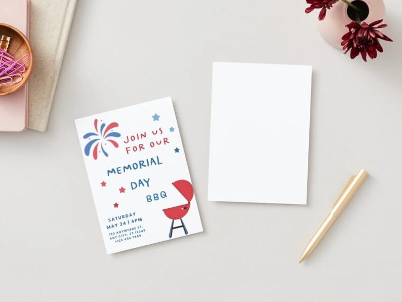 Editable Memorial Day BBQ Invitation | Patriotic Red White & Blue ...