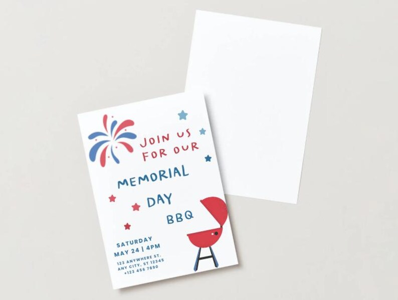 Editable Memorial Day BBQ Invitation | Patriotic Red White & Blue ...