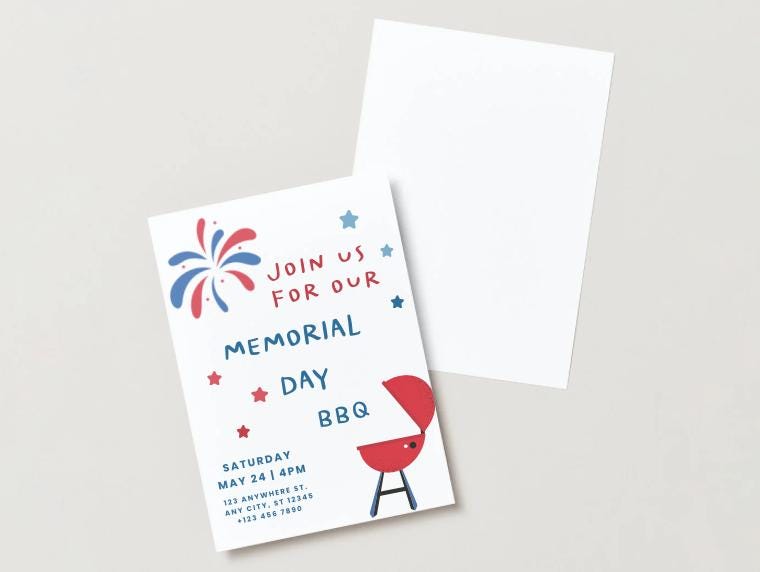 Editable Memorial Day BBQ Invitation | Patriotic Red White & Blue ...