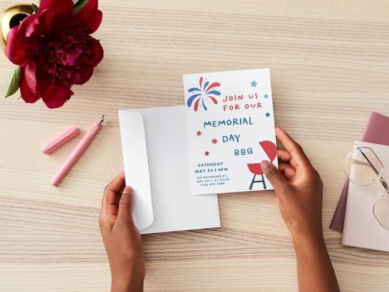 Editable Memorial Day BBQ Invitation | Patriotic Red White & Blue ...
