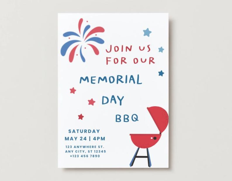 Editable Memorial Day BBQ Invitation | Patriotic Red White & Blue ...