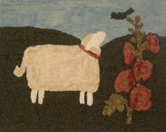 Sheep with Hollyhocks   Rug Hooking Kit