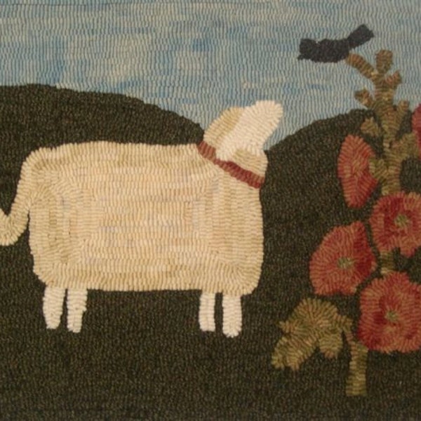 Sheep with Hollyhocks   Rug Hooking Kit