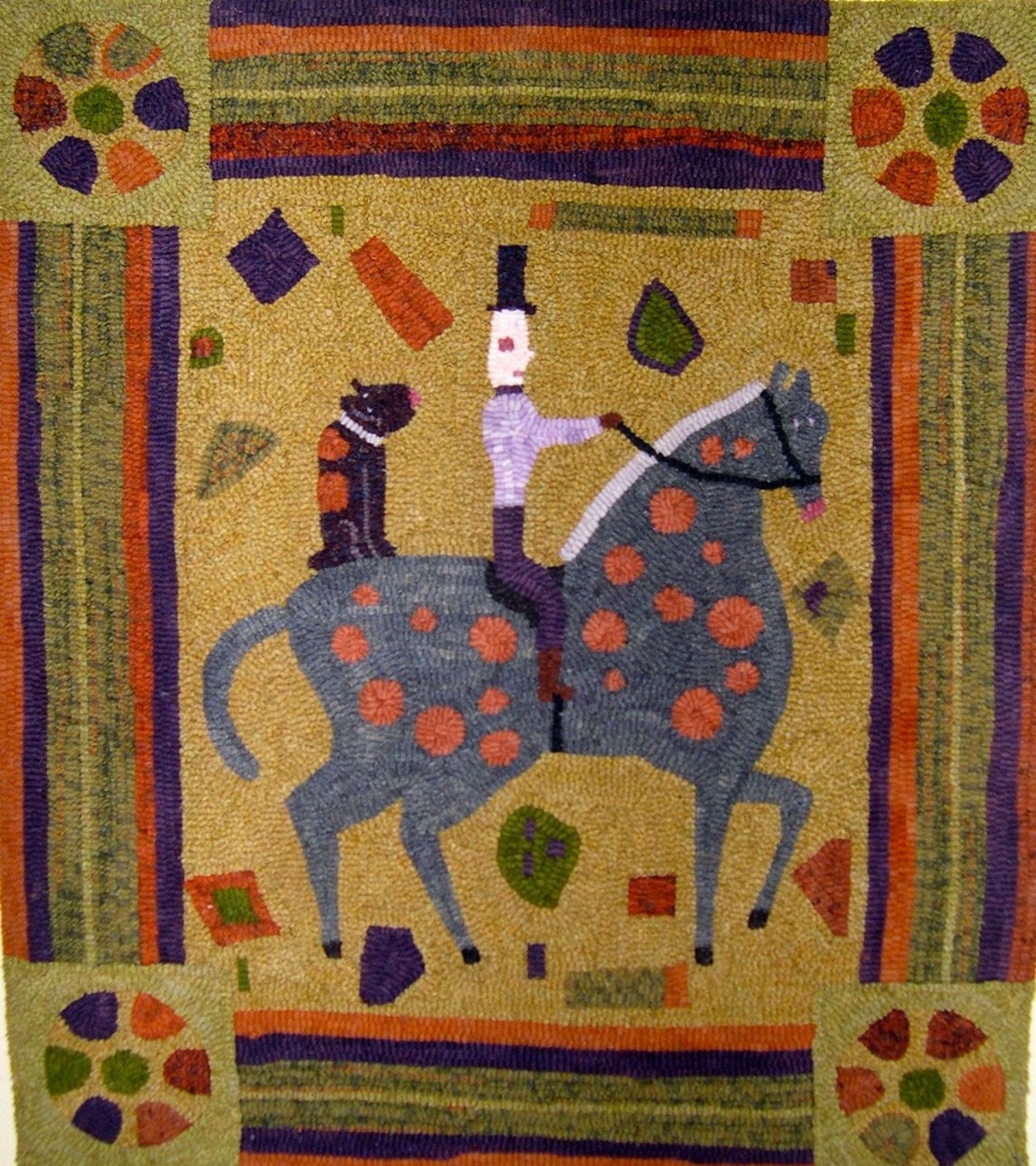 Riders and Friend Vermont Folk Rugs Rug Hooking Pattern on Linen Etsy