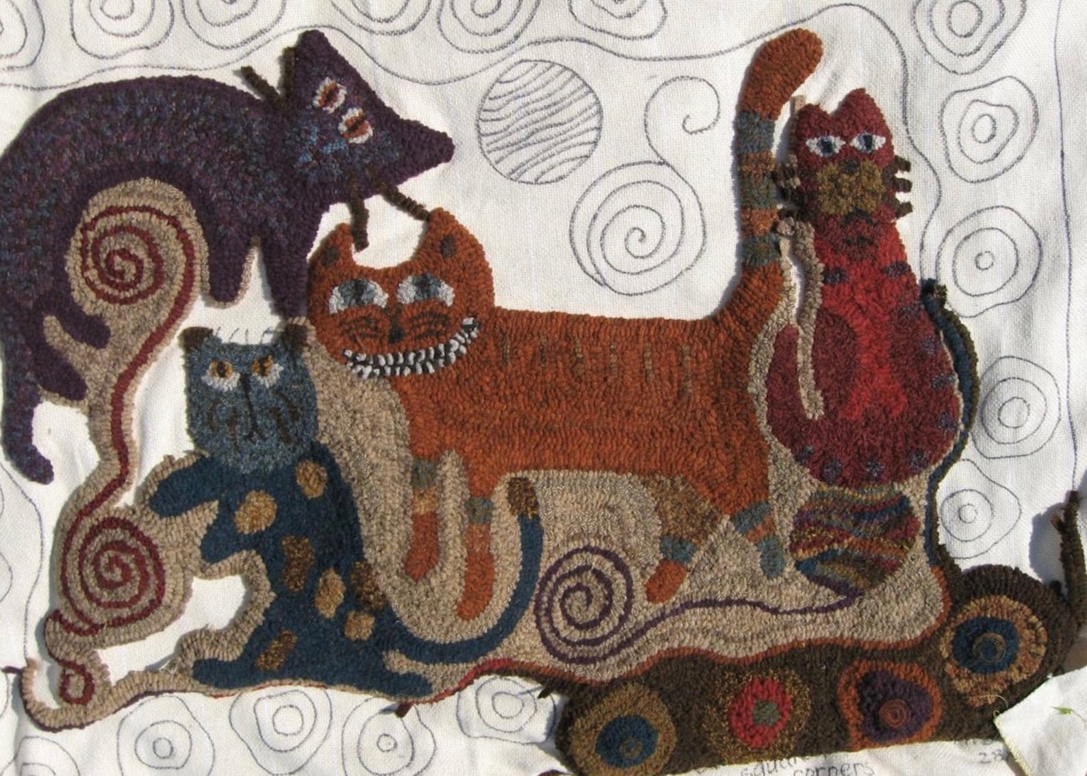 Cats Play Vermont Folk Rugs Rug Hooking Pattern on Linen Etsy