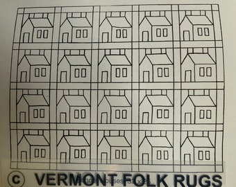 School Houses Vermont Folk Rugs Rug Hooking Pattern on Linen