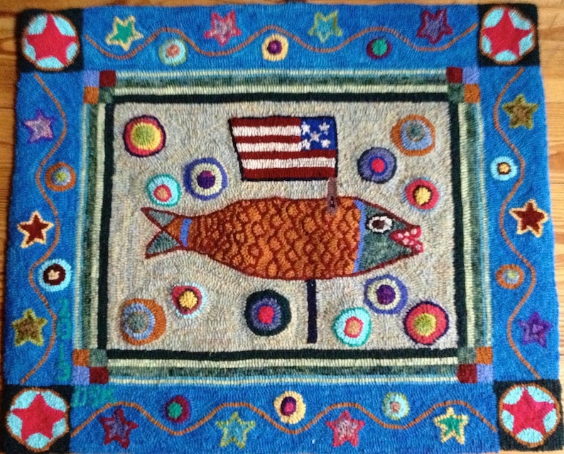 Folk Art Fish Vermont Folk Rugs Rug Hooking Pattern on Linen - Etsy