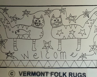 Welcome Cats Vermont Folk Rugs Rug Hooking Pattern op linnen