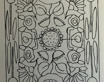 Flower Power Vermont Folk Rugs Motif à crochets sur lin