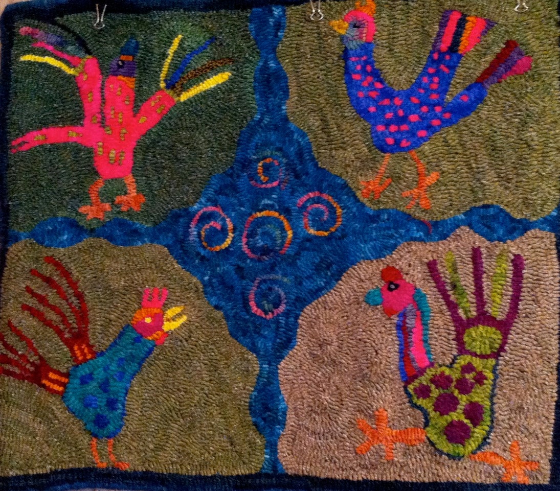 Funky Chickens Vermont Folk Rugs Rug Hooking Pattern on Linen - Etsy