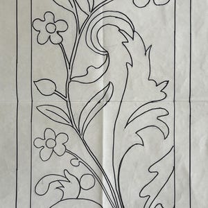 Medieval Panel Flowers Rug Hooking Pattern on Linen