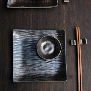 TWO Persons HandmadeCeramic Plate Set, sushi plate saucer bowl chopstick rest, square plates, sushi gift set, unique bronze sushi plates image 3