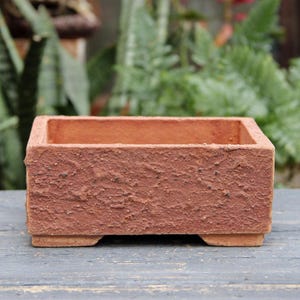 Unglazed Rectangular Planter: Rustic Textured Red Clay Succulent Bonsai Pot