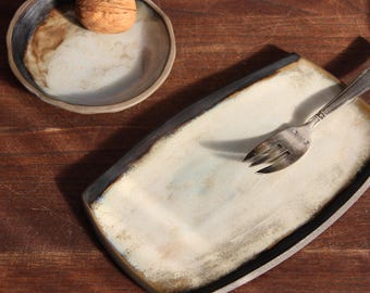 Handmade Plate and Bowl Set: Cream Beige Glazed Ceramic Sushi Dessert Plates