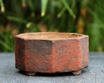 Handmade ceramic bonsai pot, red clay unglazed faceted plant pot, succulent pot, cactus pot, stoneware shohin bonsai pot, bonsai gift pot