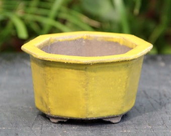 Handmade stoneware ceramic bonsai pot, bright yellow glazed faceted plant pot, succulent pot, cactus pot, shohin bonsai pot