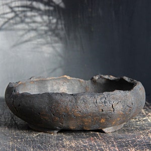 Vaso per bonsai rotondo nero con superficie screpolata non smaltata: vaso rustico per piante grasse