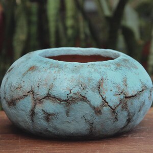 Vaso in ceramica turchese con texture crackle: grande vaso rustico blu per piante grasse