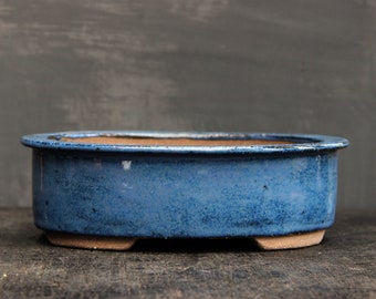 Handmade bonsai pot, oval bonsai pot, blue glazed pot, handformed glazed stoneware bonsai pot, succulent cactus pot, unique oval planter