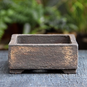 Rustikaler Bonsai Topf Quadrat Unglasierte Braune Keramik: Rustikaler Brauner Patina Ton Handgemachter Niedriger Sukkulenten Pflanzer