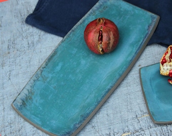 Große Blau Keramik Sushi Käse Dessert Tablett Servierplatte
