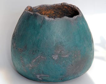 Large Turquoise Sculptural Vase: Teal Blue Ceramic Art Vessel