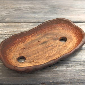 Handmade rustic red clay rectangular shallow bonsai pot, freeformed shallow oval organic red ceramic bonsai succulent tray planter pot
