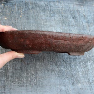 Handmade unglazed ceramic round red clay bonsai pot, shallow rustic succulent planter wildplant cactus pot, exhibition bonsai tree pot