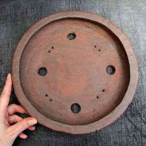 Handmade unglazed ceramic round red clay bonsai pot, shallow rustic succulent planter wildplant cactus pot, exhibition bonsai tree pot