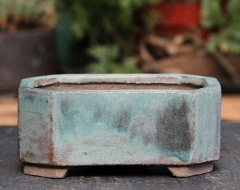 Handmade ceramic bonsai pot, rectangular bonsai pot with faceted corners, jade green  bonsai pot, bonsai exhibition pot, bonsai gift pot