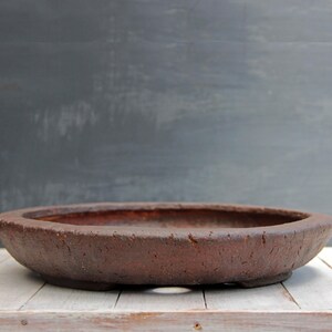 Handmade unglazed ceramic round red clay bonsai pot, shallow rustic succulent planter wildplant cactus pot, exhibition bonsai tree pot