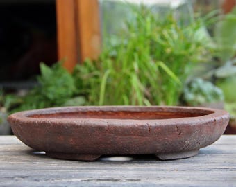 Round 11 inch Unglazed Red Clay Bonsai Pot, Shallow Succulent Cactus Planter