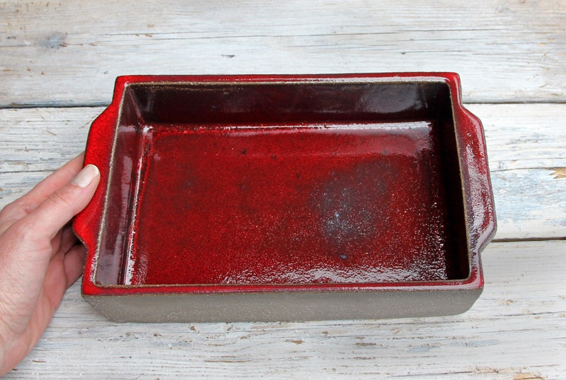 Handmade rectangle baking dish, casserole oven dish, red ceramic bakeware, red pottery, pottery baking gift image 2