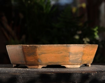 Handmade ceramic bonsai pot, unglazed octagonal red brown black clay patina bonsai pot, succulent cactus pot, rustic unique bonsai planter