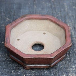 Rustic octagonal ceramic red clay bonsai pot, geometric shallow succulent cactus pot, shohin bonsai tree pot, gift pot for bonsai artist