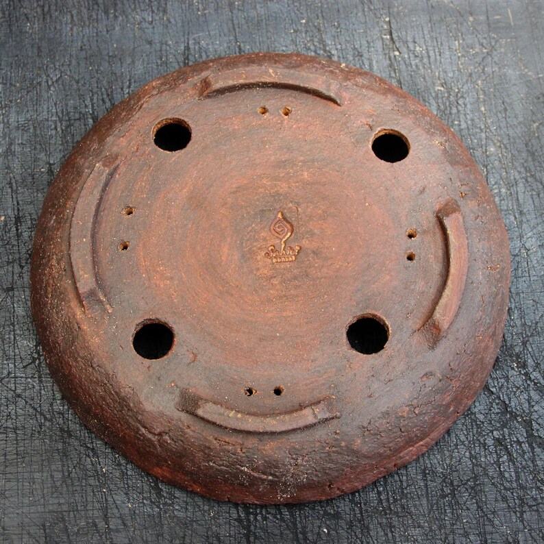 Handmade unglazed ceramic round red clay bonsai pot, shallow rustic succulent planter wildplant cactus pot, exhibition bonsai tree pot