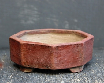 Rustic Red Clay Polygonal Shohin Bonsai Pot: Octagonal Ceramic Low Small Succulent Planter