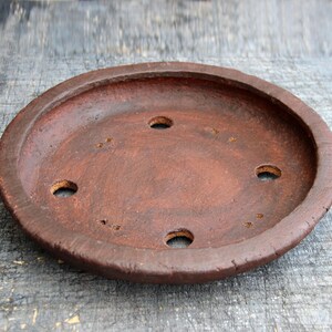 Handmade unglazed ceramic round red clay bonsai pot, shallow rustic succulent planter wildplant cactus pot, exhibition bonsai tree pot