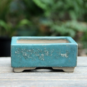 Vaso per bonsai in ceramica quadrato poco profondo Shohin: fioriera per piante grasse in stile boho smaltata blu turchese