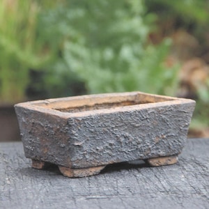 Bonsai Schale Shohin Unglasierter Schwarzer Ton: Strukturierter Kleiner Rechteckiger Sukkulenten Pflanzer