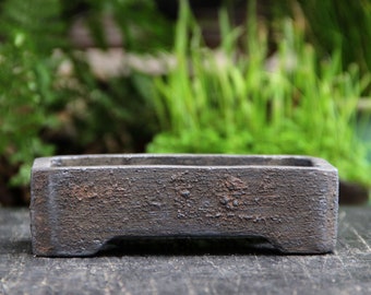 Handmade ceramic bonsai pot, black and brown clay unglazed faceted rectangle bonsai pot, succulent cactus pot, shohin bonsai pot