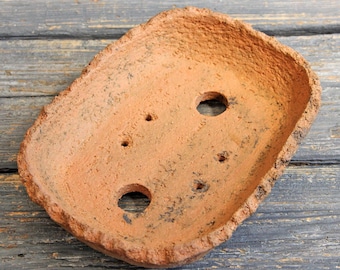 Unglazed Clay Forest Bonsai Pot: Freeformed Rustic Planter Tray